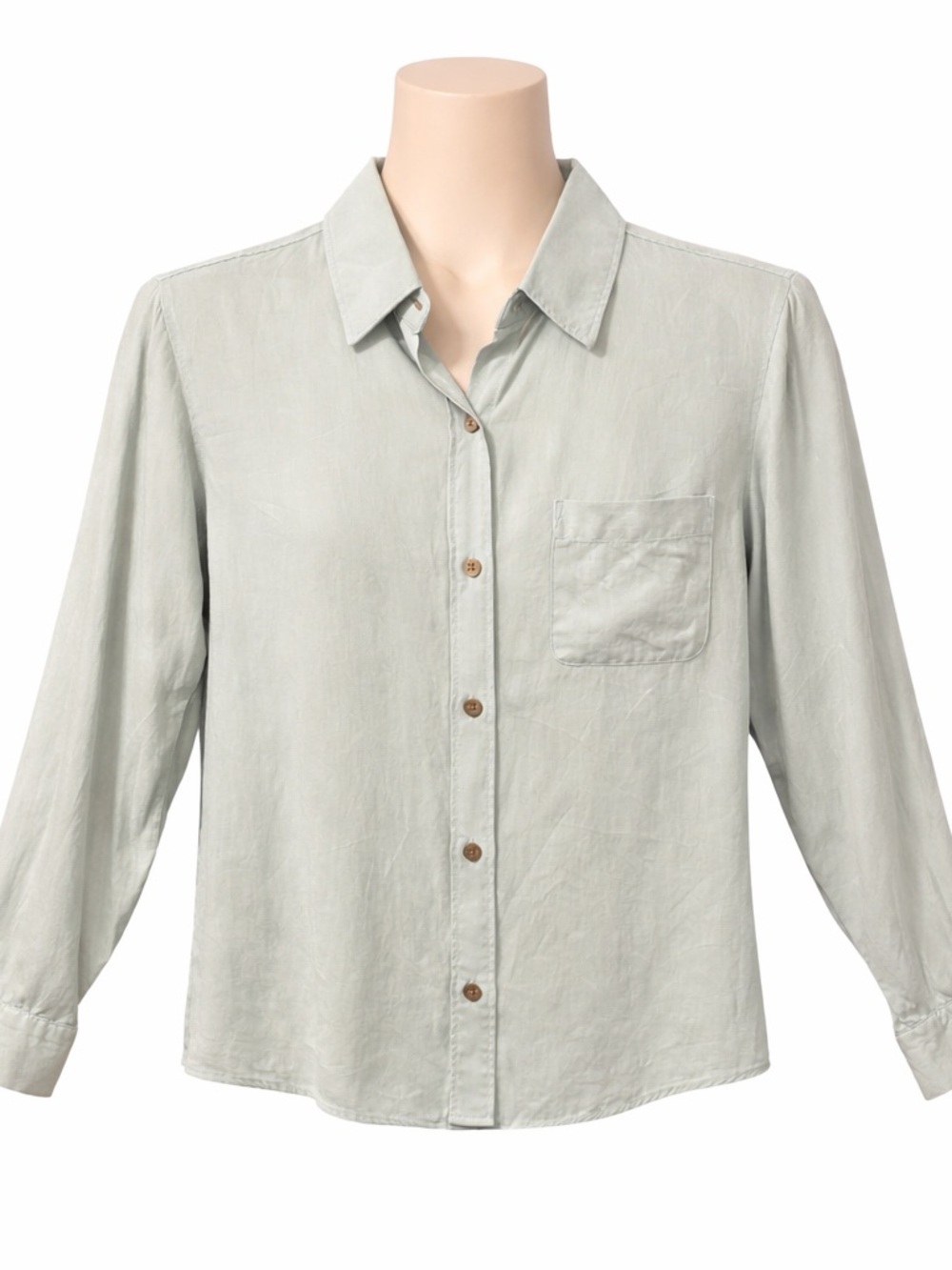 Ann Taylor Silk Sage Green Blouse Lightweight Button Front Long sleeve Sz 4